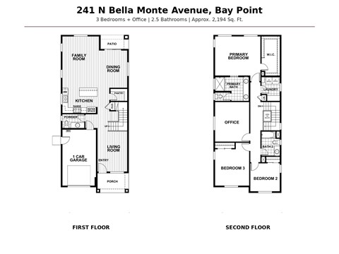 Floor plan for 3 beds, 2.5 baths, 2194 sqft